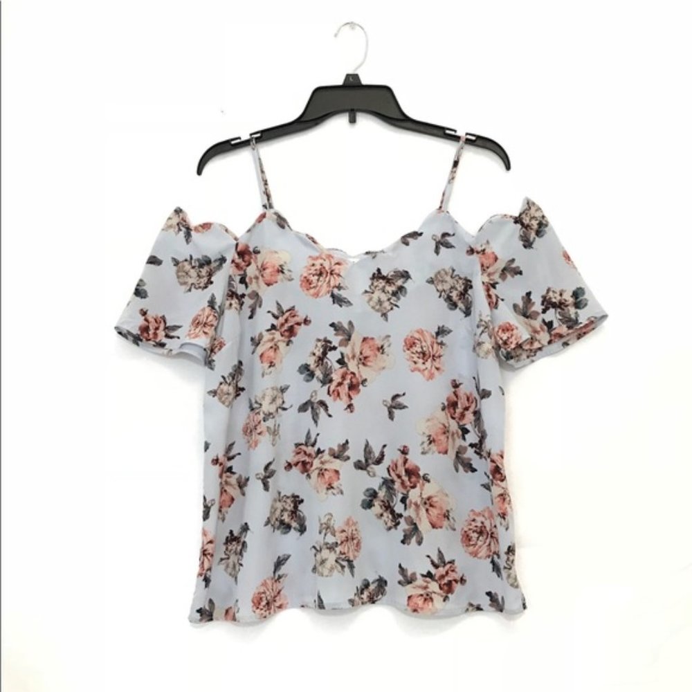Monteau Blue Floral Cold Shoulder Top